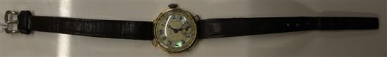 Mappin 9ct gold-cased ladies wristwatch, mother of pearl dial & blue enamel numerals